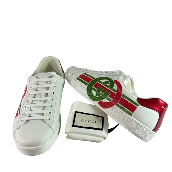 GUCCI 576136 White Leather Interlocking GG Ace Men's Sneakers Italy 12.5 - 13US